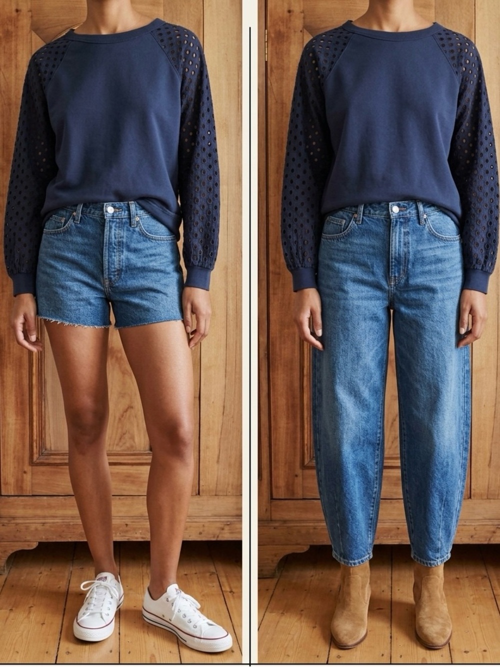 GAP Navy Eyelet Sleeve Pullover Sweatshirt